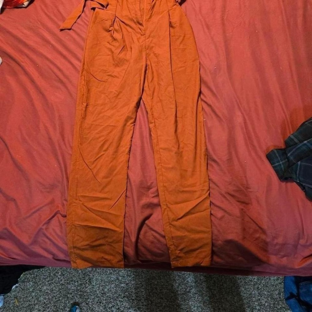 Windsor Rust Orange Paperbag Waist Pleated Tapered Pants Womens XL Tie Belt‎
